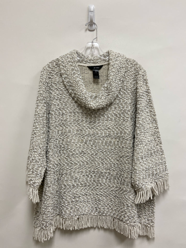 Ali Miles Size 1X White Cream/Black Fringe Cowl Neck Plus Size Sweater