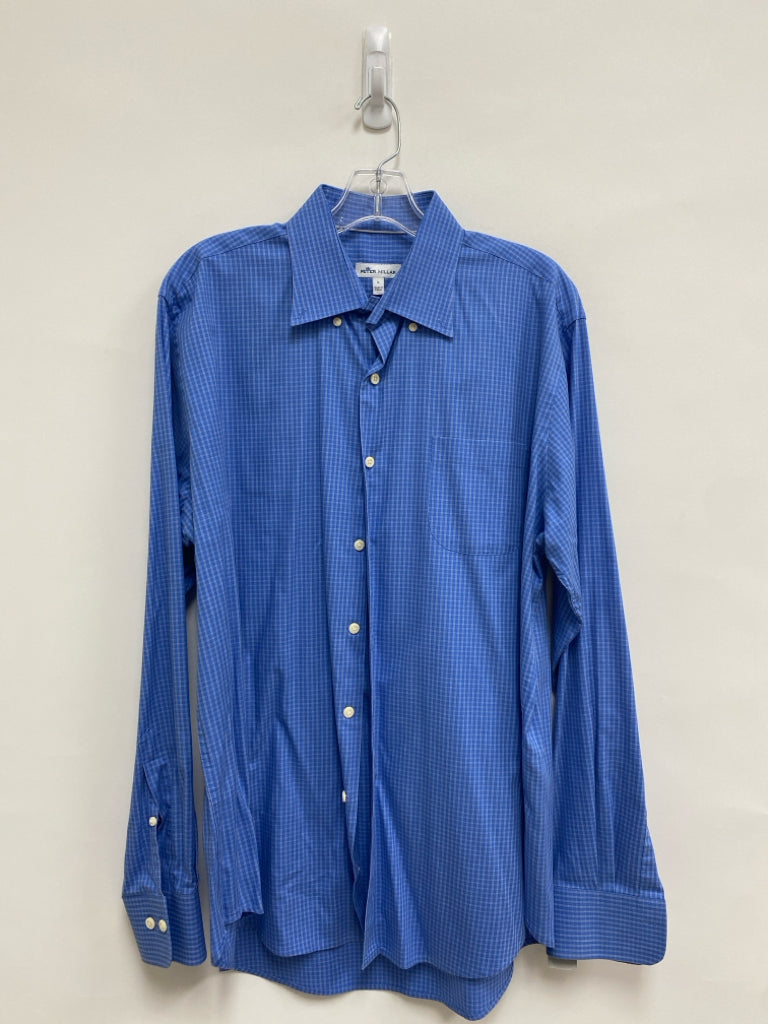 Peter Millar Size L Blue Gray Checkered Button Down Men&