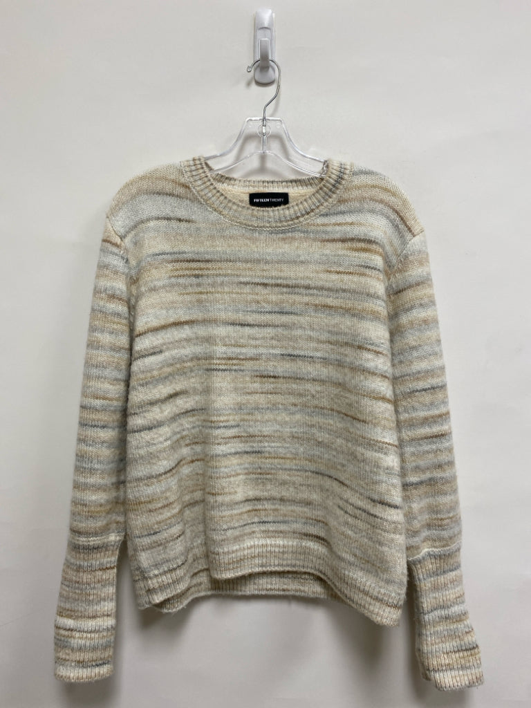 FIFTEEN TWENTY Size M Cream Brown Lines Ladies Sweater