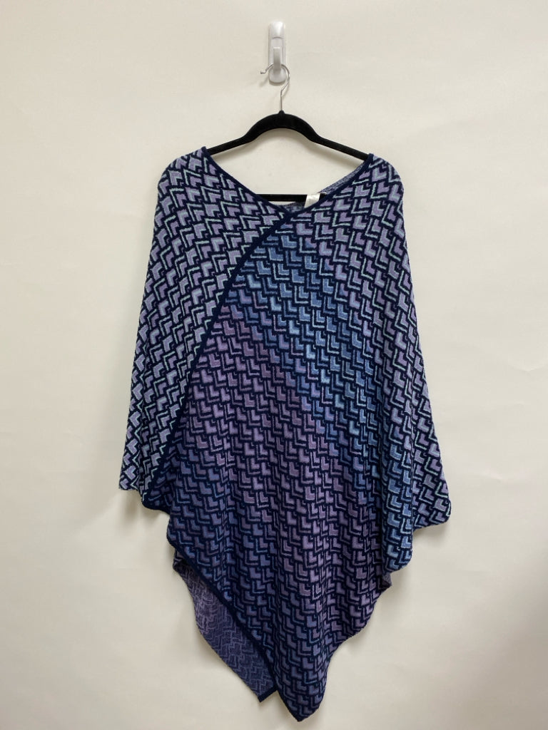 J Jill Size OSFA Navy Purple Geometric Poncho Ladies Sweater