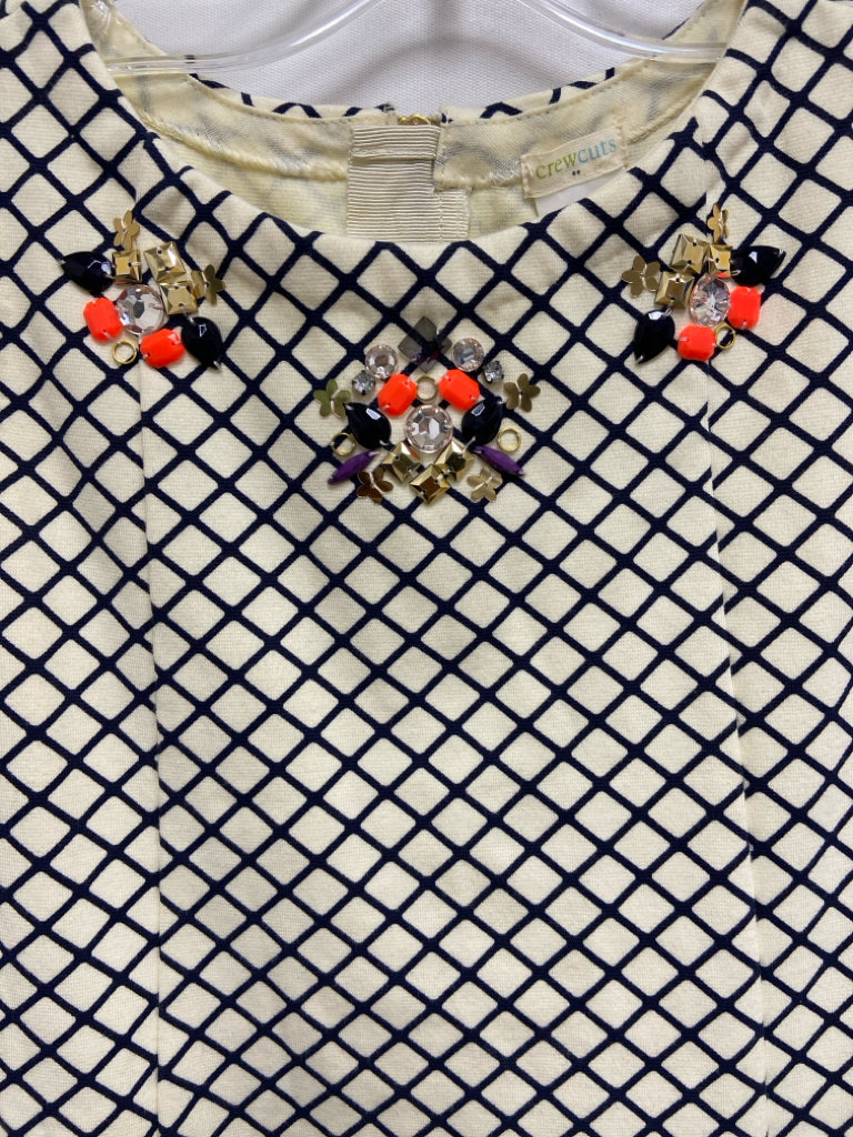 Crew Cuts SIZE 12 Cream Navy Crisscross Sleeveless Jeweled Girl&