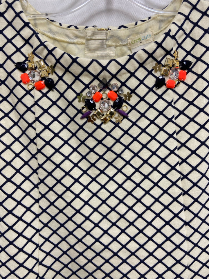 Crew Cuts SIZE 12 Cream Navy Crisscross Sleeveless Jeweled Girl&