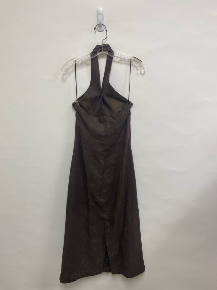 Size 8 Brown Halter Linen Ladies Dress