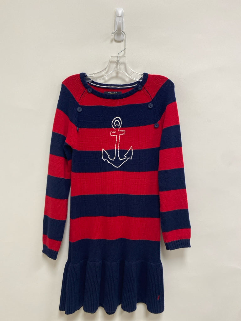 Nautica SIZE 7 Red/Navy Stripes Long Sleeve Knit Girl&