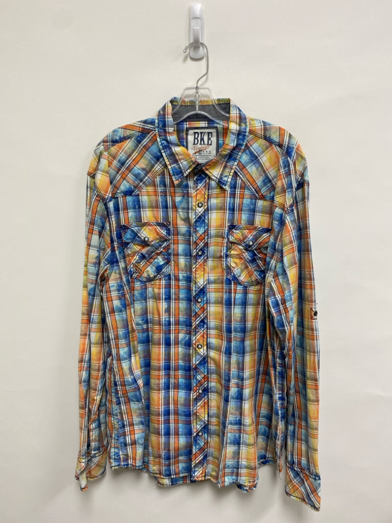 BKE Size XXL Orange/Cream Blue/Yellow Plaid Button Down Men&