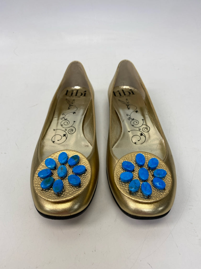 Tibi  Size 8 Gold Turquoise Flats