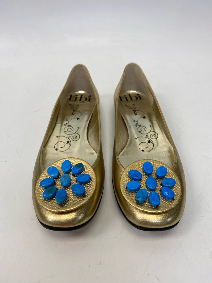 Tibi  Size 8 Gold Turquoise Flats