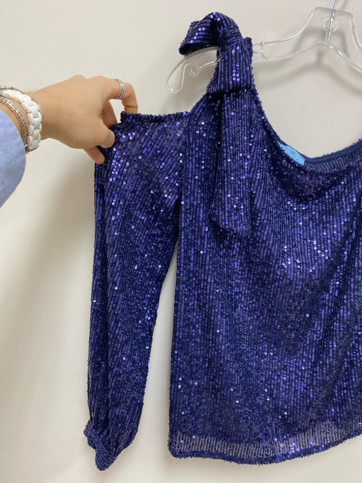 NWT CeCe Size S Navy Sequins Long Sleeve Ladies Top