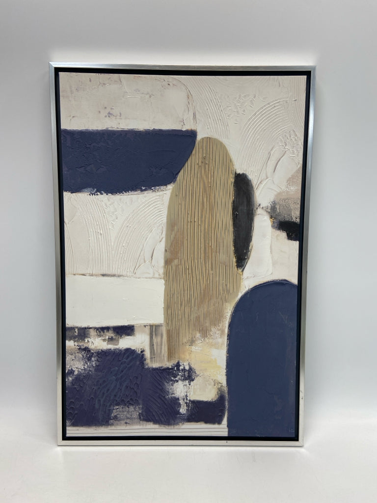 Navy/White Tan/Cream Abstract Canvas Art