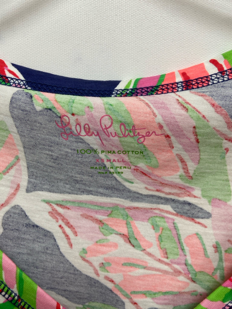 LILLY PULITZER Size XS Navy/Green Coral/Multi Leaves Ladies Dress