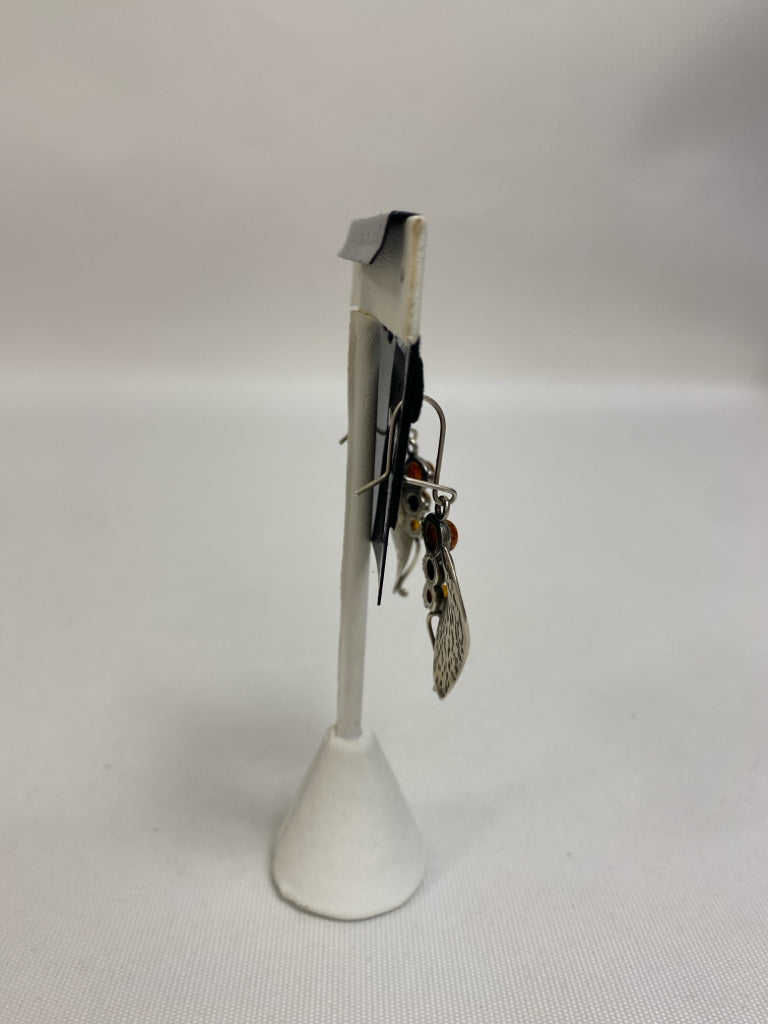Silver Orange/Brown Feathers Earrings