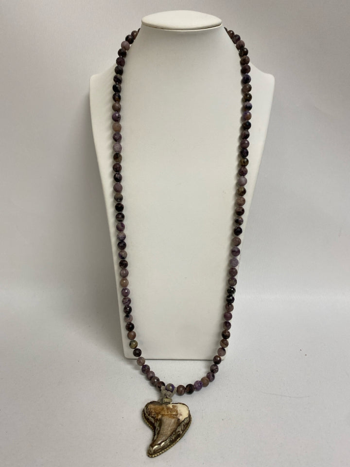 Purple Tan/Silver Stones Necklace