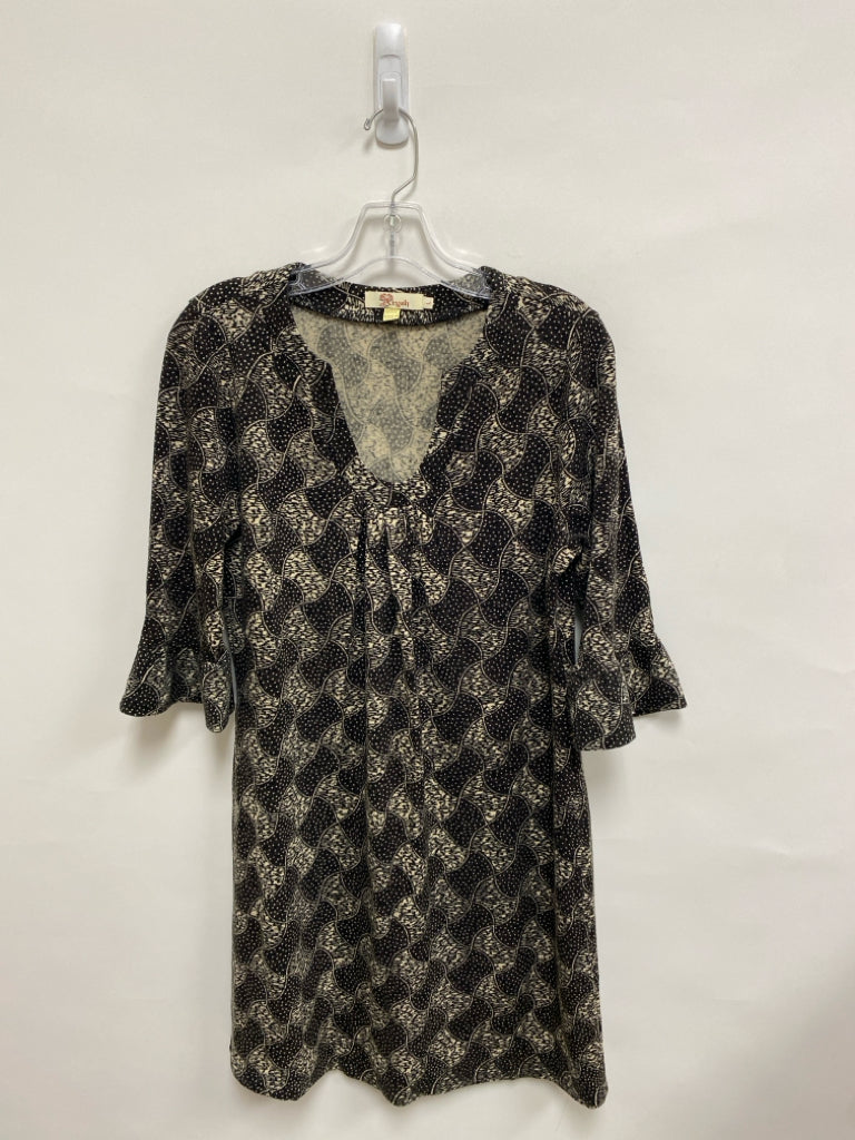 Aryeh Size L Espresso Cream Print 3/4 Sleeve Ladies Dress