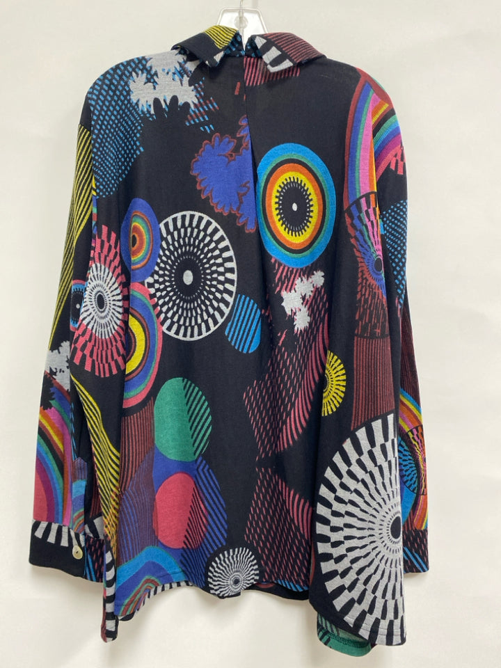 parsley&amp;sage  SIZE  3X Black Yellow/Multi Abstract Button Down Plus Size Top