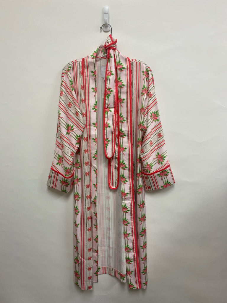 NWT VICTORIA DUNN Size S Coral/White Green Stripes Ladies Robe