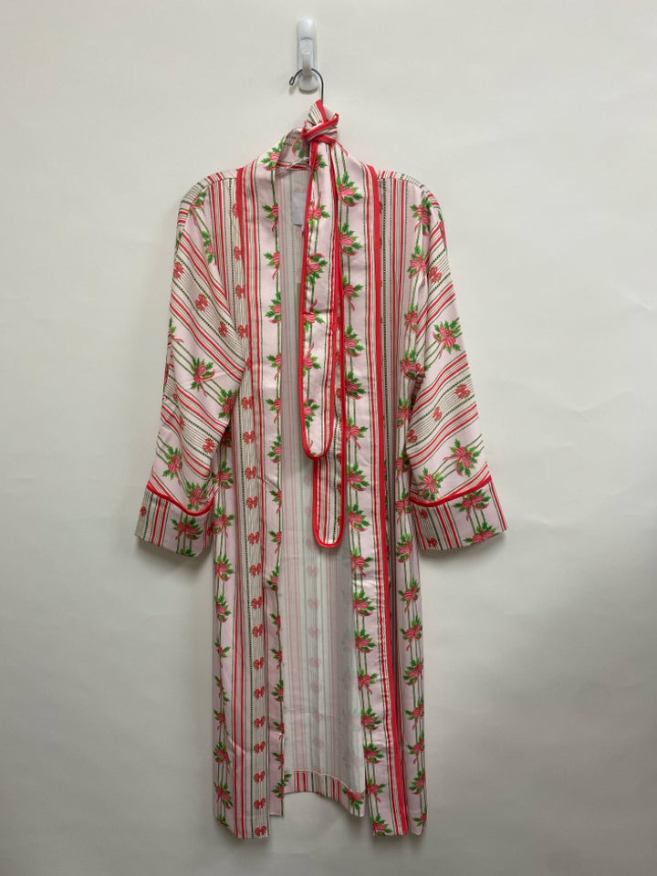 NWT VICTORIA DUNN Size S Coral/White Green Stripes Ladies Robe