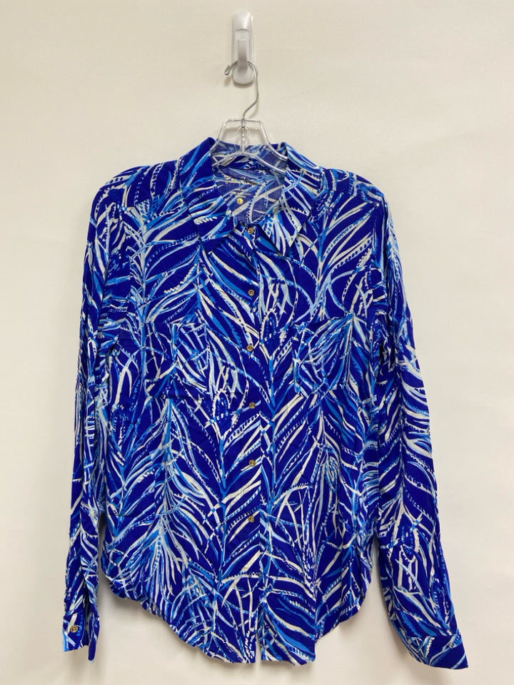 LILLY PULITZER Size L Blue/White Twig Button Up Ladies Top
