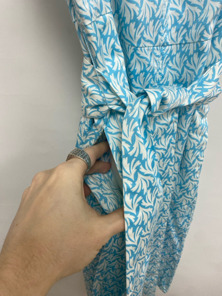 Boden Size 10 Aqua White Print Sleeveless Ladies Dress