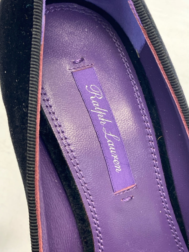 Ralph Lauren US Shoe Size 38B Black Gold Purple Label Velvet Heels
