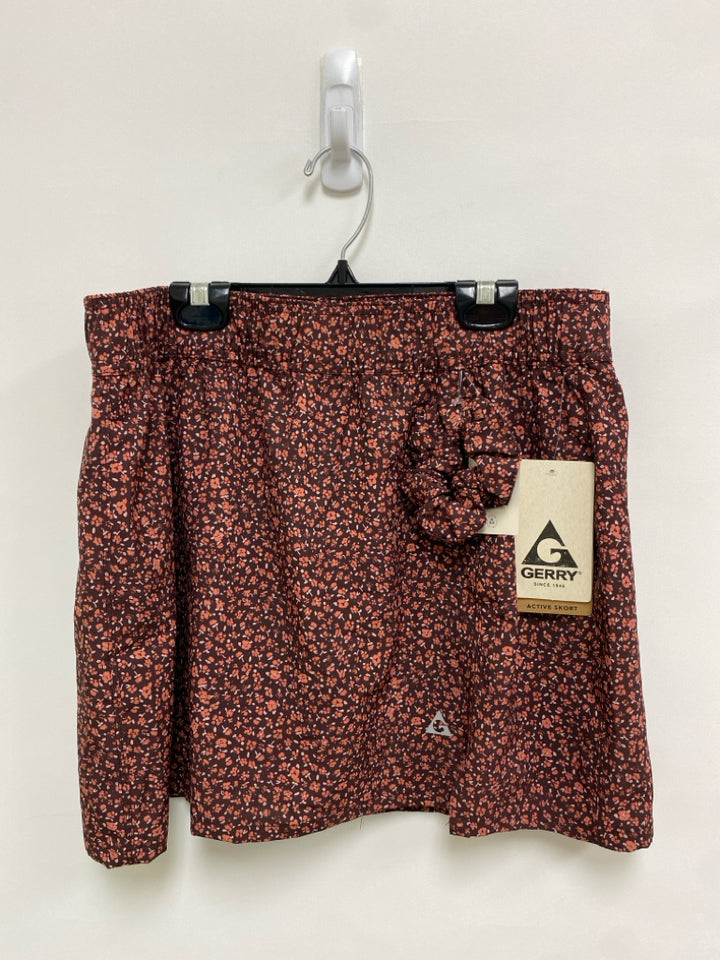 NWT Gerry Size L Brown Coral Flowers Ladies Skort