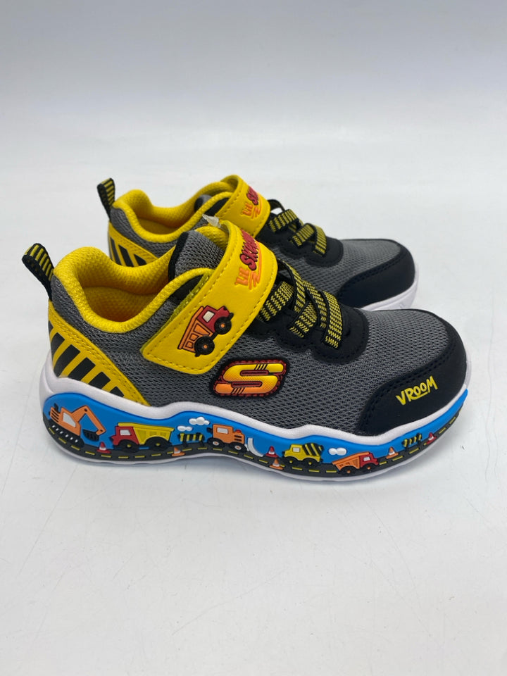NWT Skechers SIZE 9 Gray/Blk Yellow/Multi Construction Boy&