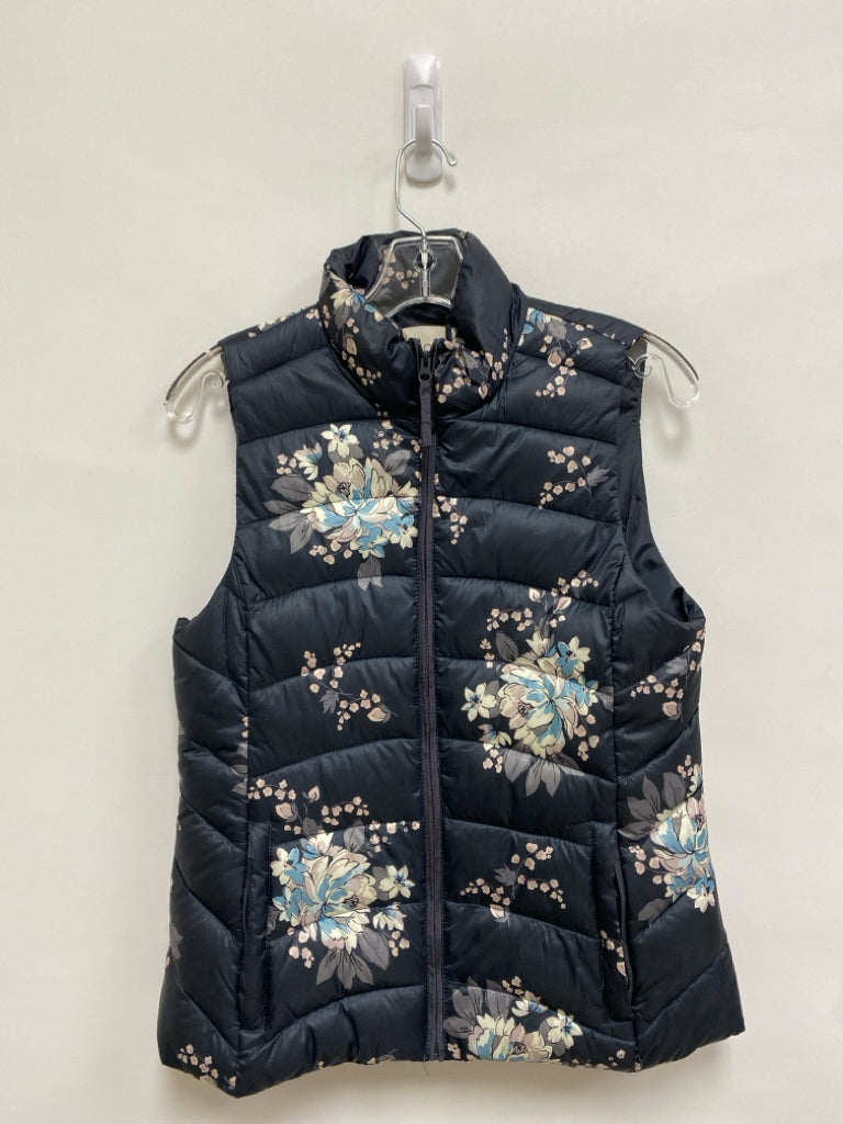 LOFT Size XS Black Mauve/Blue Flowers Puffer Ladies Vest