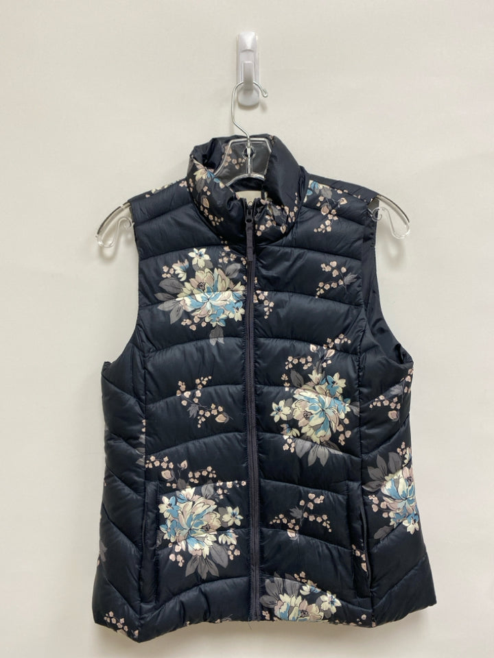 LOFT Size XS Black Mauve/Blue Flowers Puffer Ladies Vest