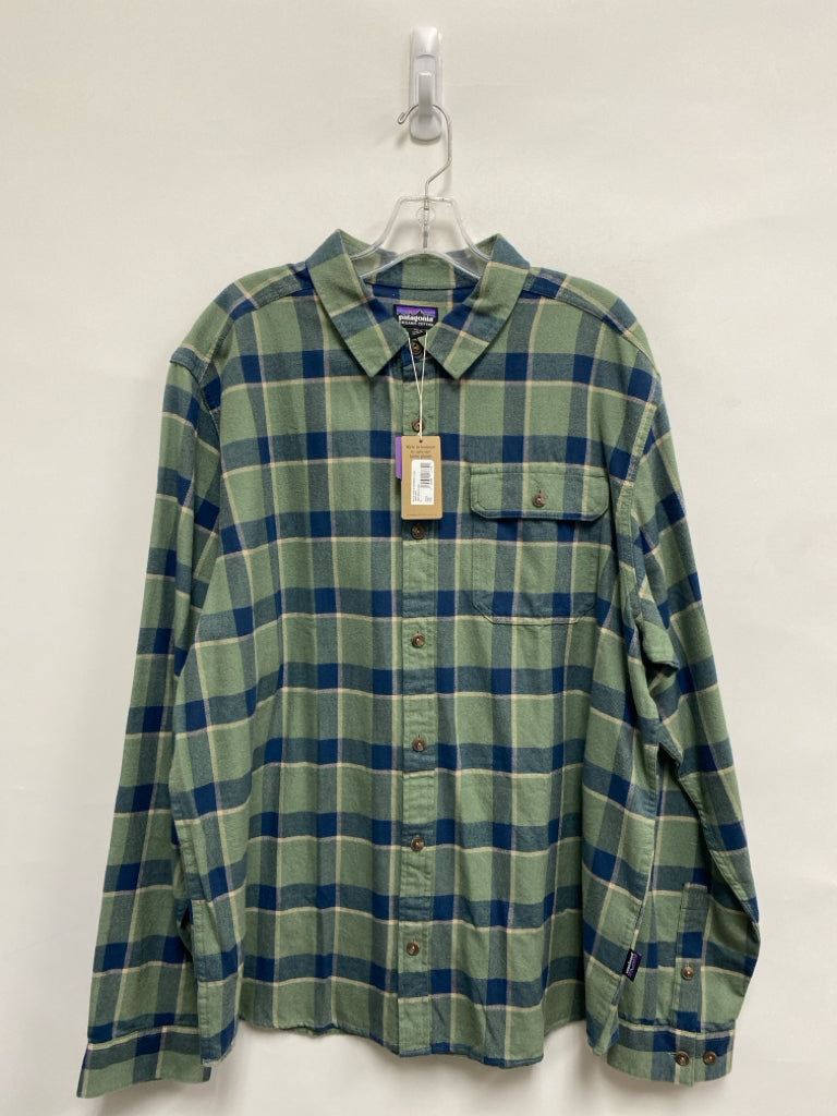 NWT Patagonia Size XL Sage Navy/Beige Plaid Flannel Men&