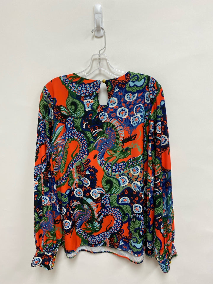 CK Bradley Size L Orange Blue/Green Dragon Ladies Top