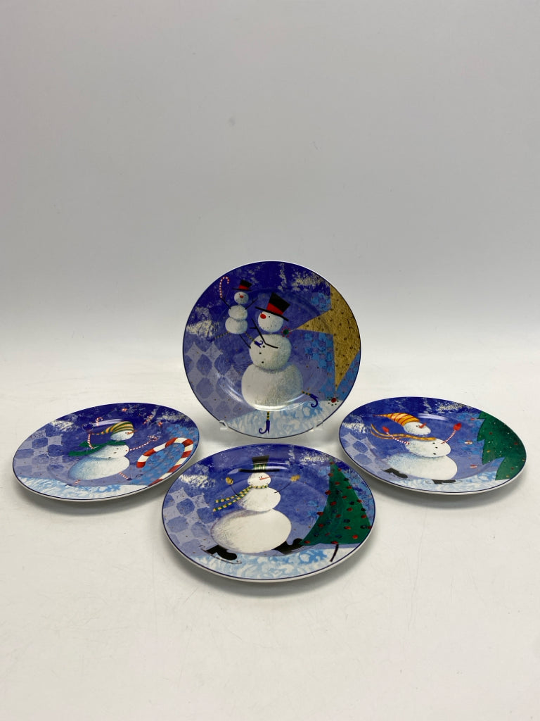 Oneida Blue Multi Color Snowman Stoneware Christmas