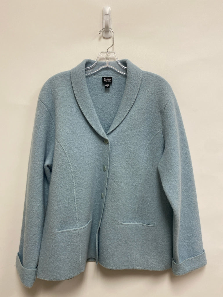 Eileen Fisher Size M Light Blue Button Up Wool Ladies Jacket