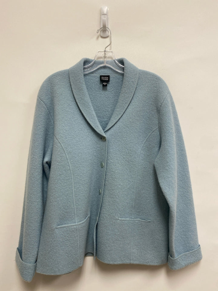 Eileen Fisher Size M Light Blue Button Up Wool Ladies Jacket