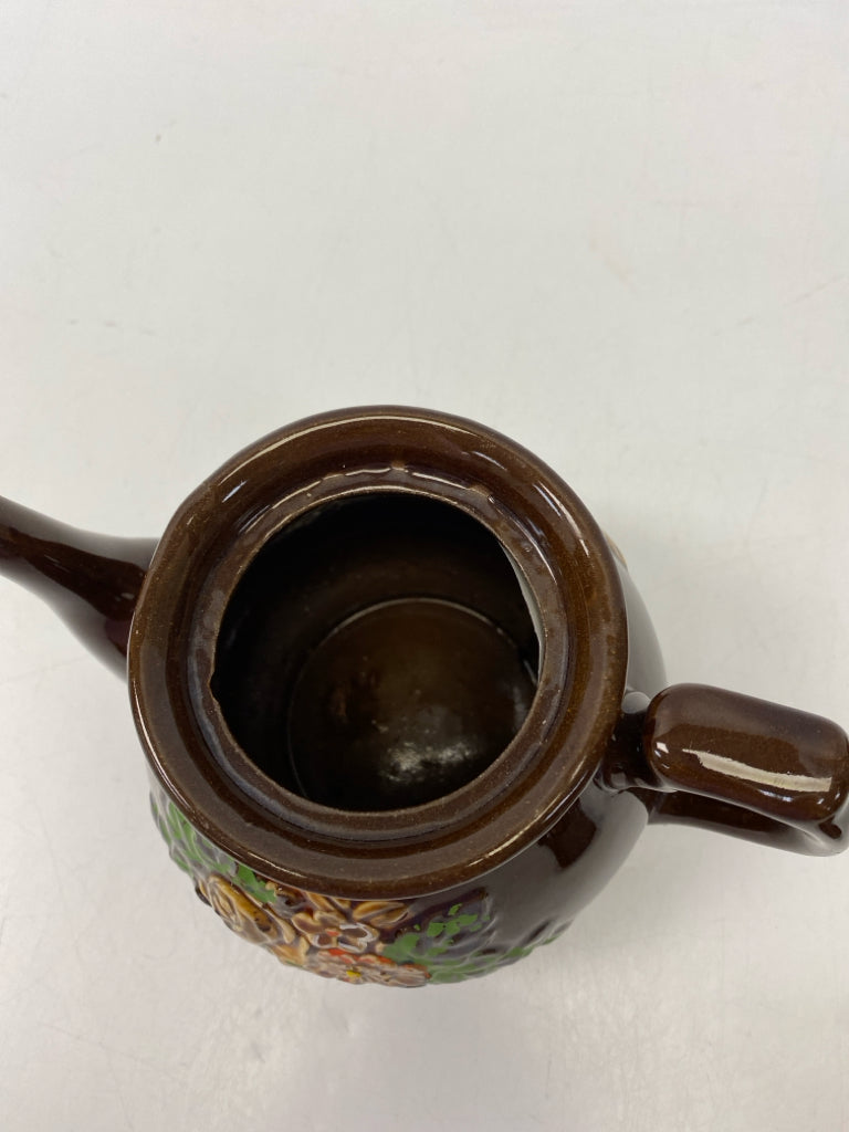 Brown Green/Multi Flowers Tea Pot