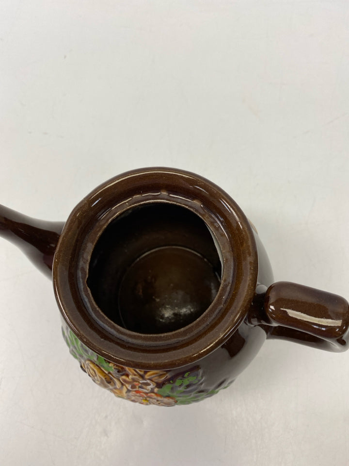 Brown Green/Multi Flowers Tea Pot