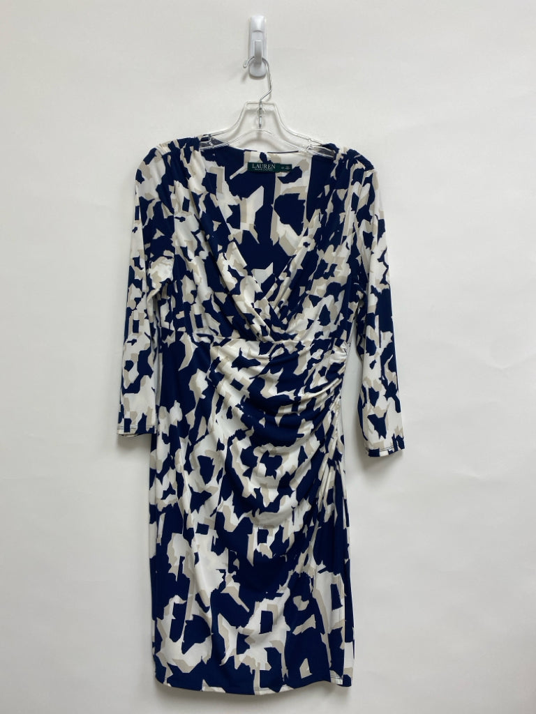 Lauren Ralph Lauren Size 12 Navy White/Tan Print Ladies Dress