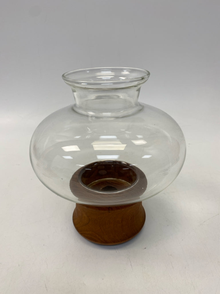 Clear Brown Wood/Glass Candleholder(s)