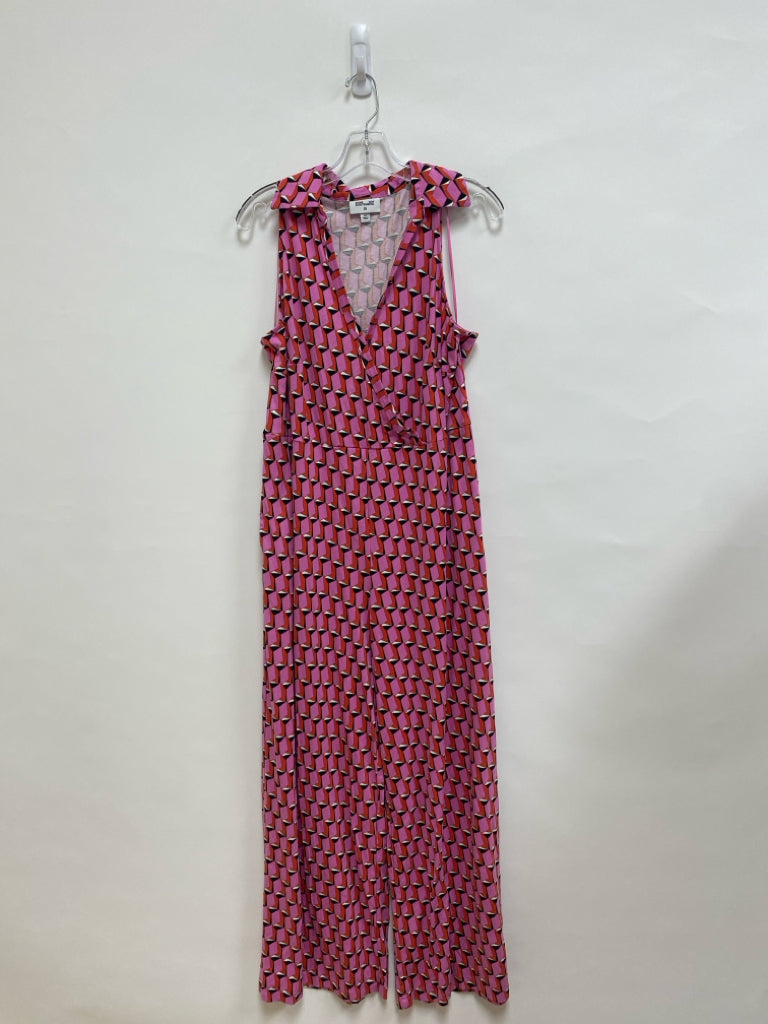 SIZE  XXL Pink Red/Black Geometric Sleeveless Plus Size Jumpsuit