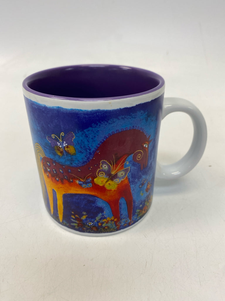 White Multi Color Horses Ceramic Coffee Mug