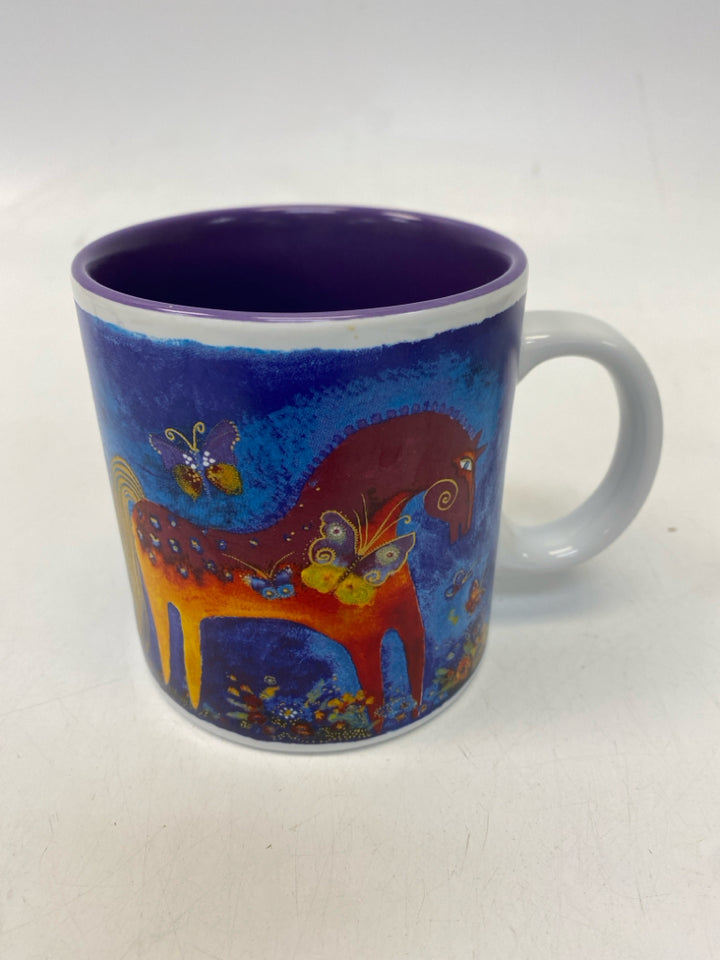 White Multi Color Horses Ceramic Coffee Mug