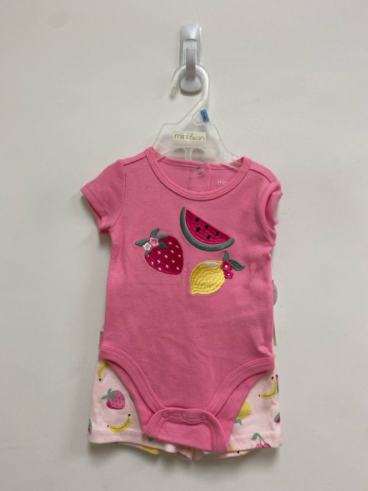 NWT SIZE 3-6M Pink Red/Green Fruit Embroidered Girl&