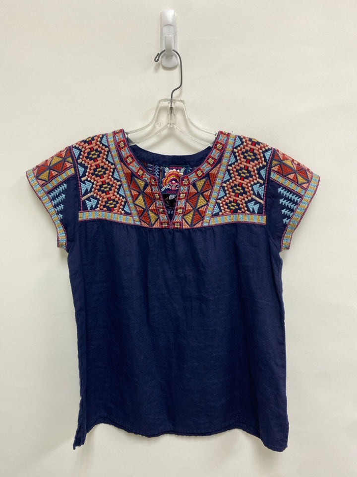 JOHNNY WAS Size S Navy Multi Color Embroidered Ladies Top