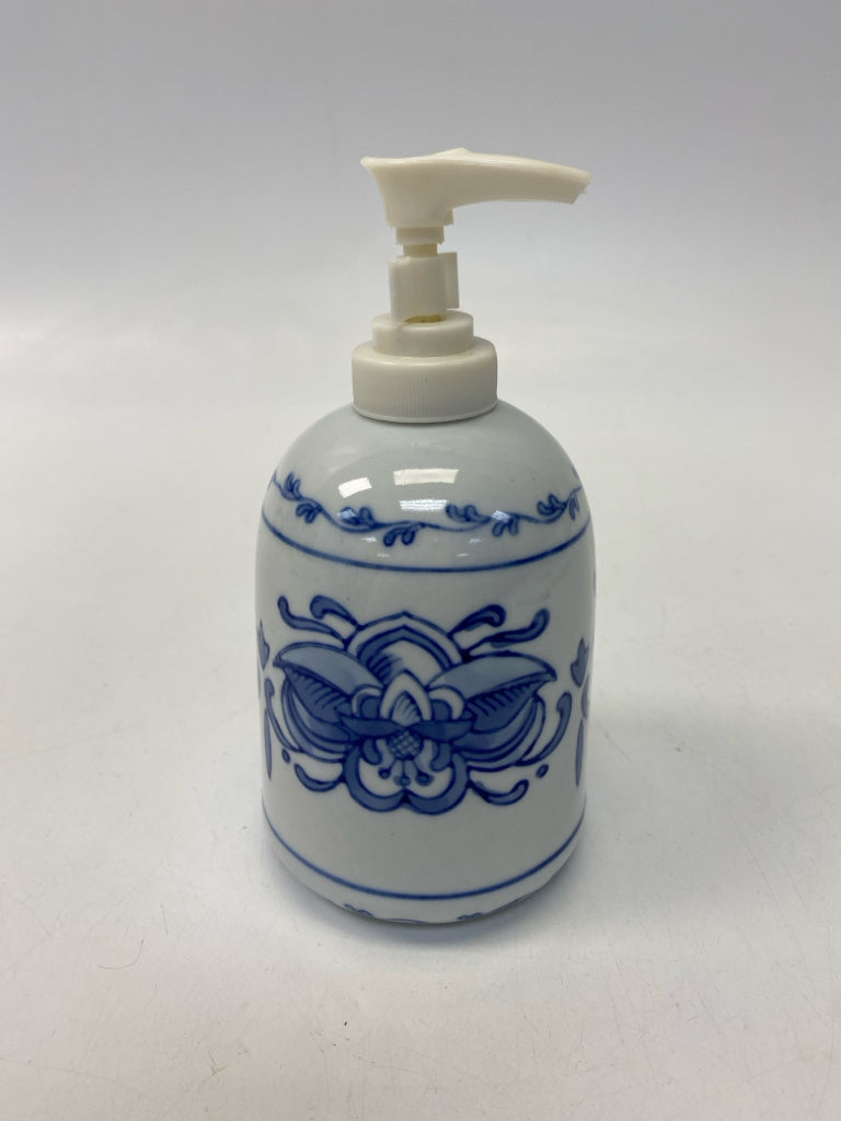 Blue White Print Ceramic Soap/Lotion Dispenser