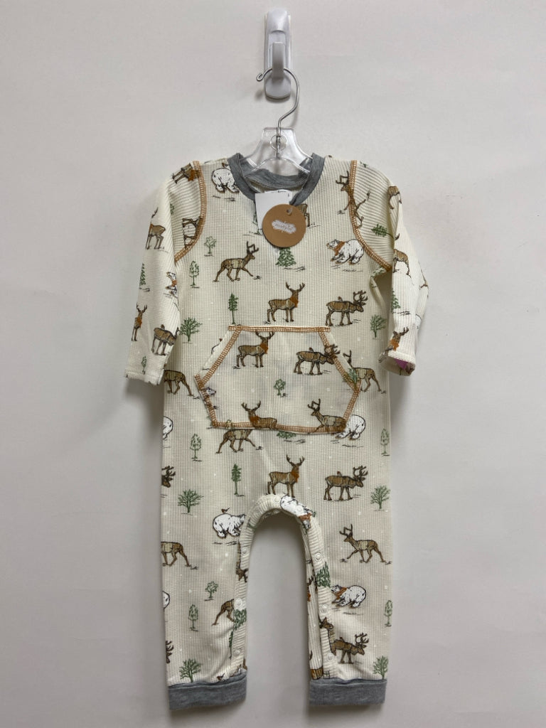 NWT Mudpie SIZE 9-12M Cream/Brown Green Moose Boy&