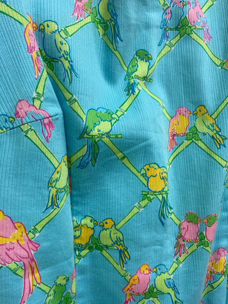 LILLY PULITZER Size 14 Light Blue Green Birds Sleeveless Ladies Dress