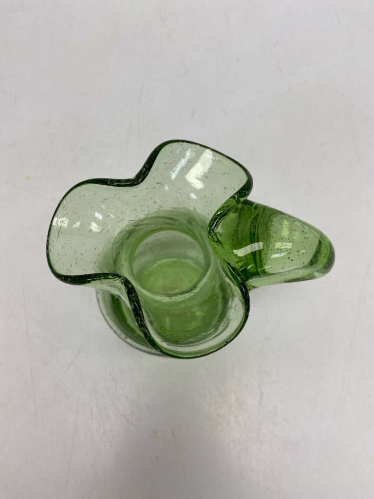 Green Ruffles Glass Pitcher