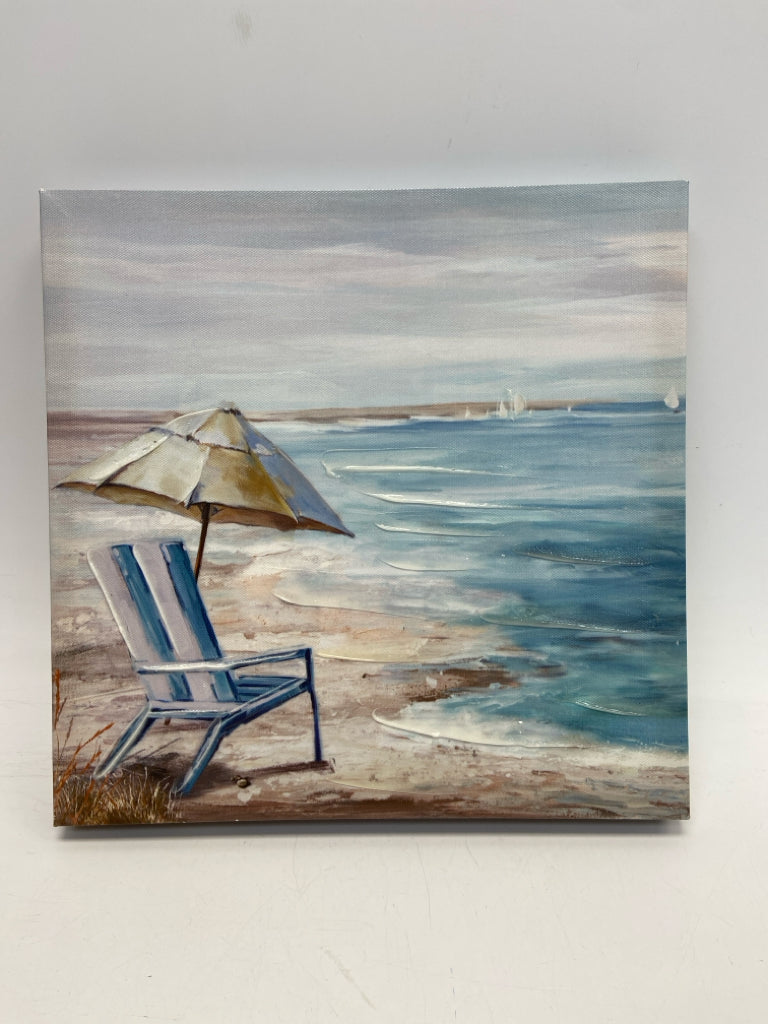 Blue/Cream Beach Scene Canvas Art