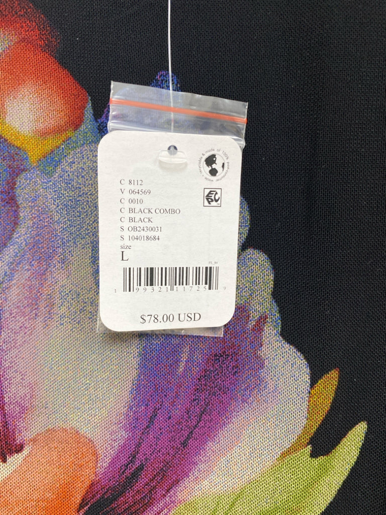 NWT Free People Size L Black Multi Color Flowers Sheer Ladies Top