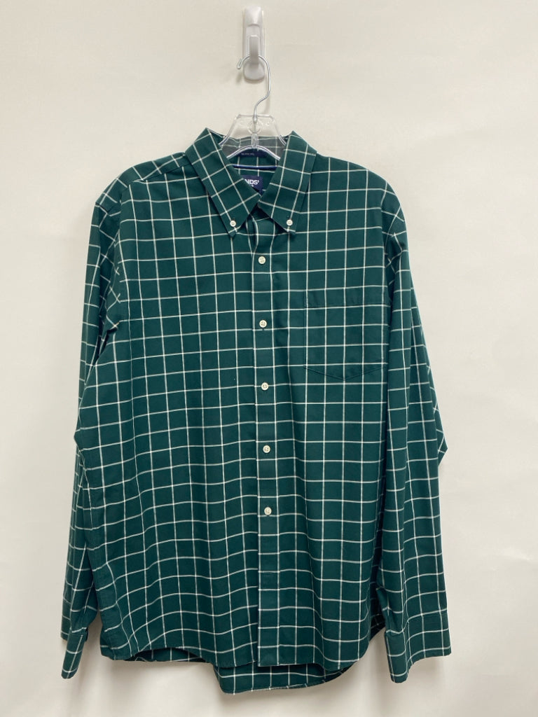 Lands End Size L Dark Green White Windowpane Men&