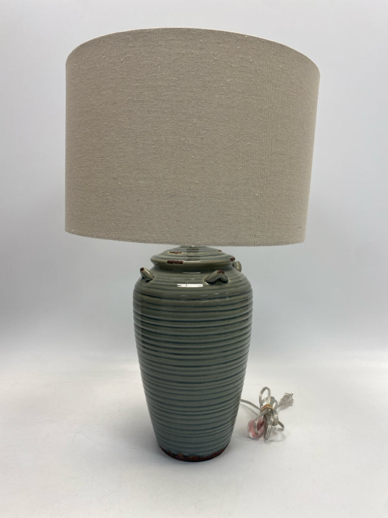 Gray Blue Ribbed Ceramic Lamp