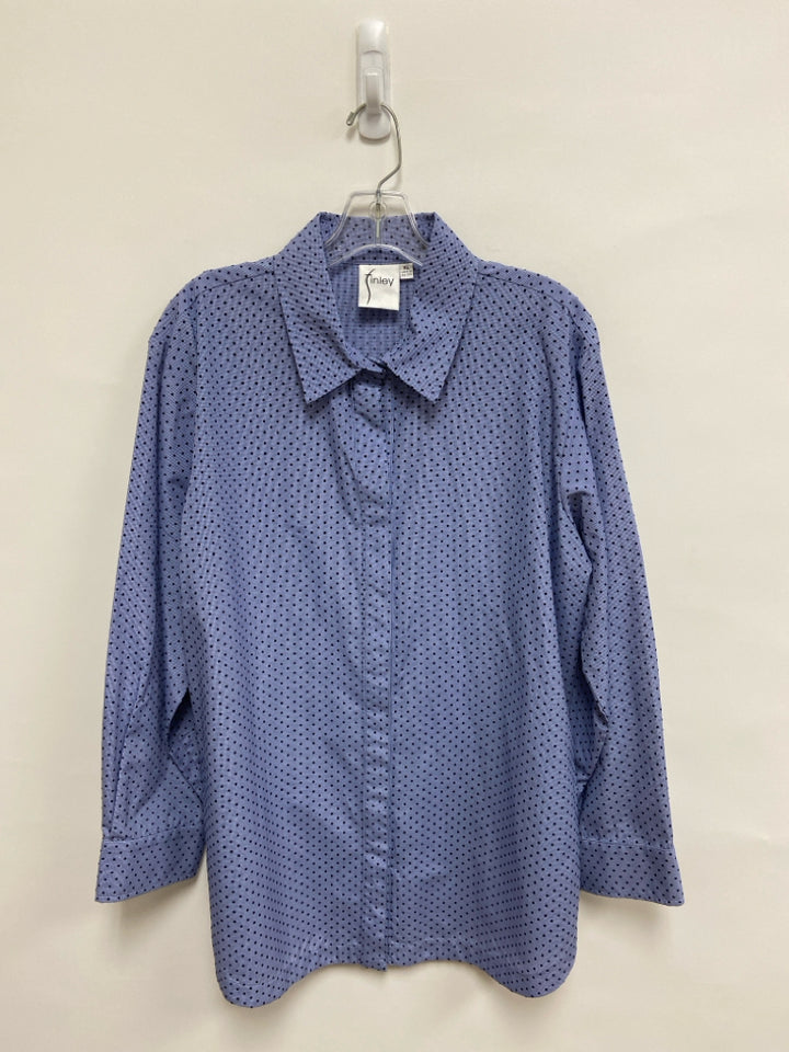 finley Size XL Blue Navy Dots Button Down Ladies Top